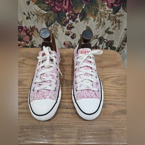 Women's Pink & Cream Converse All Star Floral Low Top Shoes Size 9